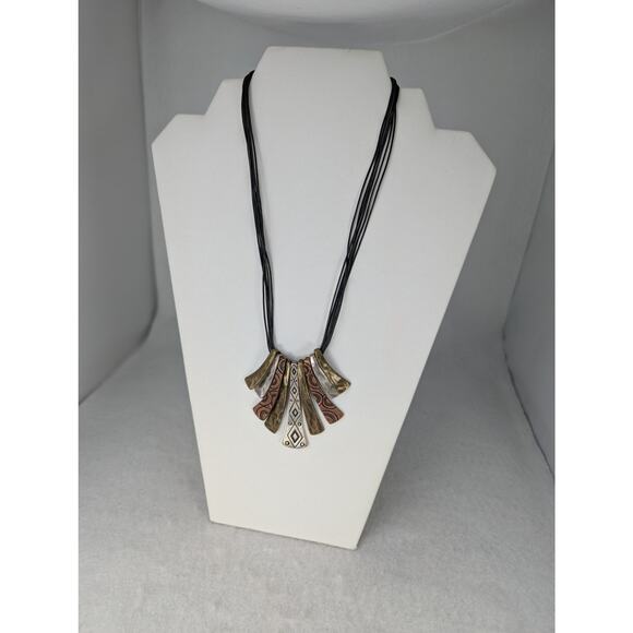 Vintage Chico's mixed metals +Leather necklace 16-20"Ethnic16-20" with extender - Picture 2 of 7